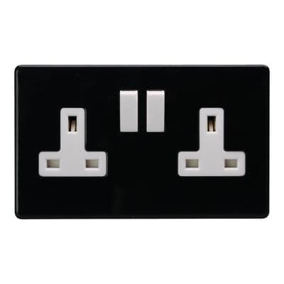 Varilight XDL5WS Screwless Premium Black 2 Gang 13A DP Switched Socket