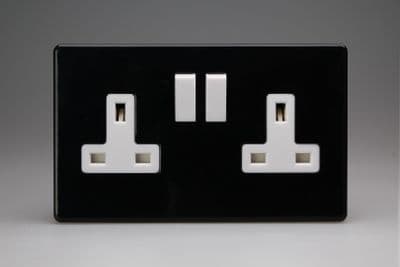 Varilight XDL5WS Screwless Premium Black 2 Gang 13A DP Switched Socket