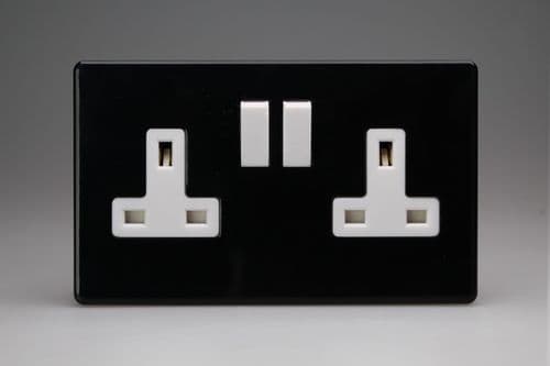 Varilight XDL5WS Screwless Premium Black 2 Gang 13A DP Switched Socket