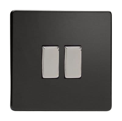 Varilight XDL77S Screwless Premium Black 2 Gang 10A Intermediate Rocker Light Switch