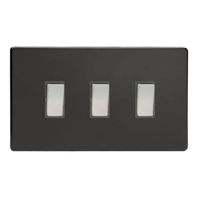 Varilight XDL93S Screwless Premium Black 3 Gang 10A 1 or 2 Way Rocker Light Switch (Twin Plate)