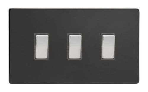 Varilight XDL93S Screwless Premium Black 3 Gang 10A 1 or 2 Way Rocker Light Switch (Twin Plate)