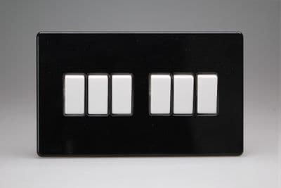Varilight XDL96WS Screwless Premium Black 6 Gang 10A 1 or 2 Way Rocker Switch