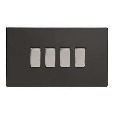 Varilight XDL9S Screwless Premium Black 4 Gang 10A 1 or 2 Way Rocker Light Switch