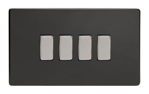 Varilight XDL9S Screwless Premium Black 4 Gang 10A 1 or 2 Way Rocker Light Switch