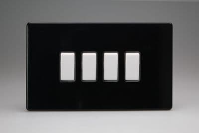 Varilight XDL9WS Screwless Premium Black 4 Gang 10A 1 or 2 Way Rocker Switch