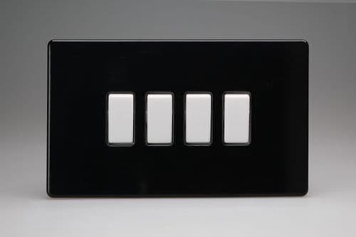 Varilight XDL9WS Screwless Premium Black 4 Gang 10A 1 or 2 Way Rocker Switch