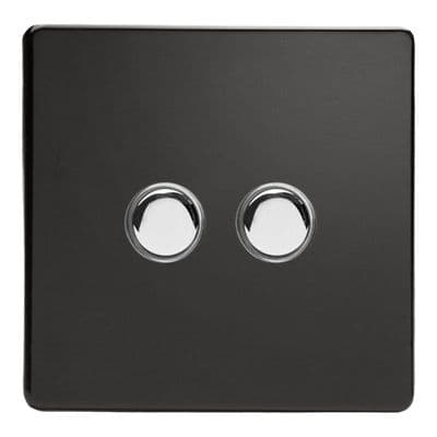 Varilight XDLM2S Screwless Premium Black 2 Gang 6A 1-Way Push-to-Make Momentary Switch