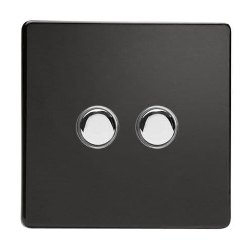 Varilight XDLM2S Screwless Premium Black 2 Gang 6A 1-Way Push-to-Make Momentary Switch