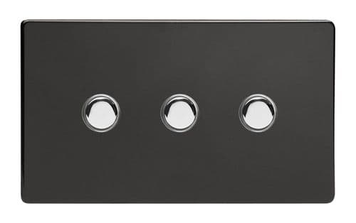 Varilight XDLM3S Screwless Premium Black 3 Gang 6A 1 or 2 Way Push-On/Off Impulse Switch