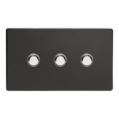 Varilight XDLP3S Screwless Premium Black 3 Gang 6A 1 or 2 Way Push-On/Off Impulse Switch