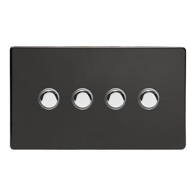 Varilight XDLP4S Screwless Premium Black 4 Gang 6A 1 or 2 Way Push-On/Off Impulse Switch