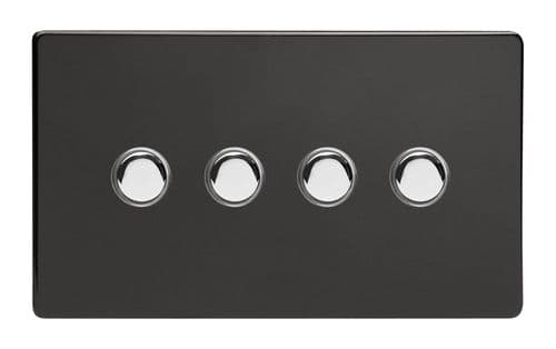 Varilight XDLP4S Screwless Premium Black 4 Gang 6A 1 or 2 Way Push-On/Off Impulse Switch
