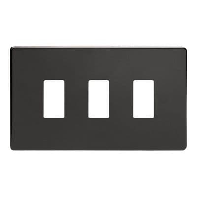 Varilight XDLPGY3S Screwless Premium Black 3 Gang PowerGrid Plate (Twin Plate)