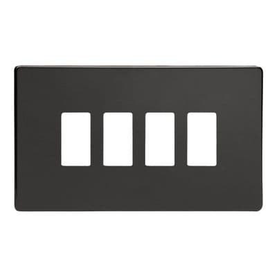 Varilight XDLPGY4S Screwless Premium Black 4 Gang PowerGrid Plate (Twin Plate)