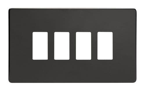 Varilight XDLPGY4S Screwless Premium Black 4 Gang PowerGrid Plate (Twin Plate)