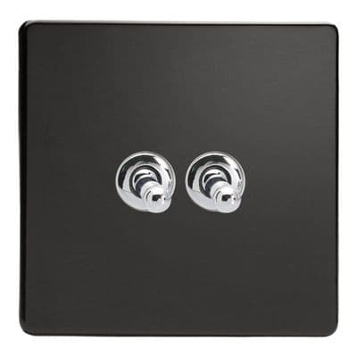 Varilight XDLT2S Screwless Premium Black 2 Gang 10A 1 or 2 Way Toggle Light Switch