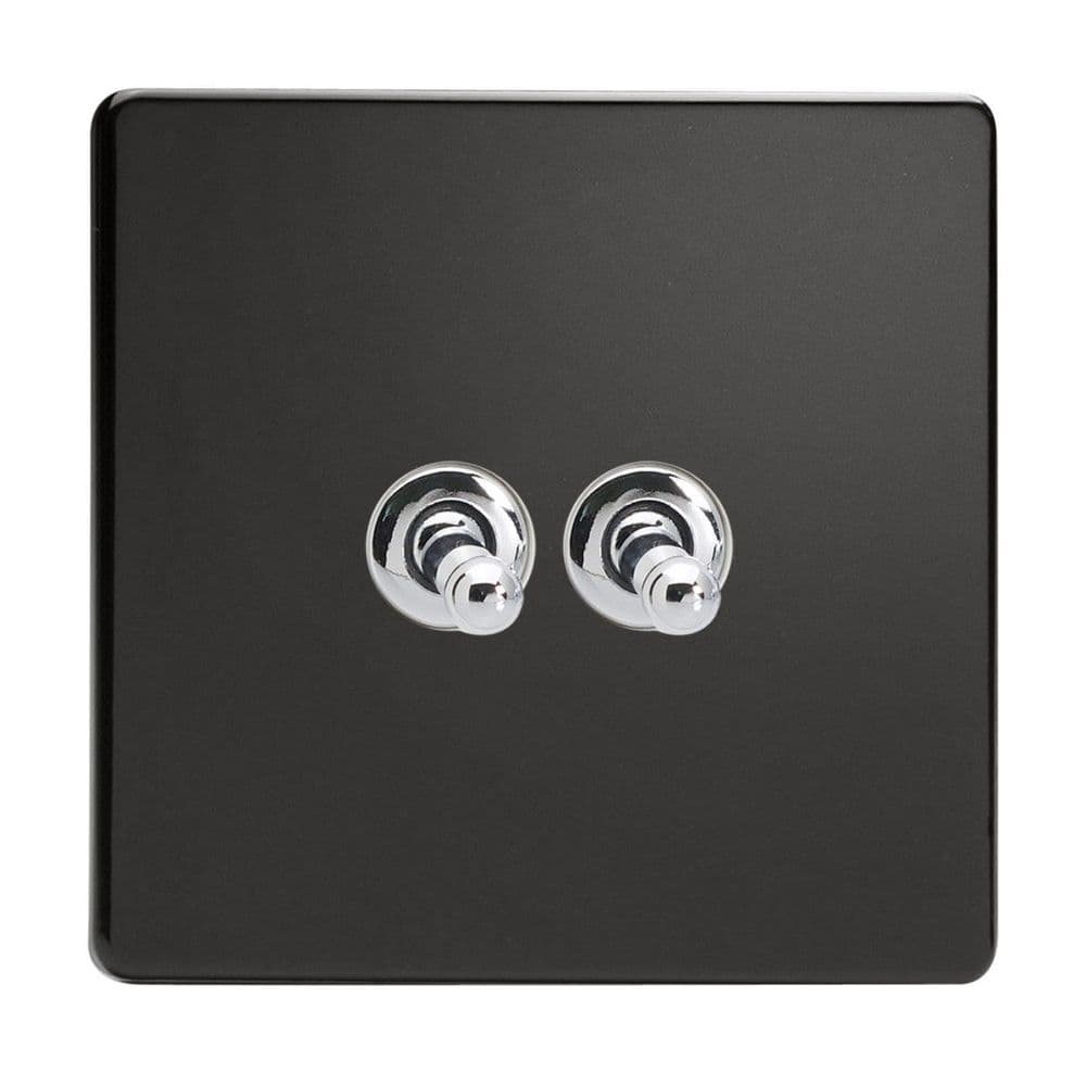 Varilight XDLT2S Screwless Premium Black 2 Gang 10A 1 or 2 Way Toggle Light Switch