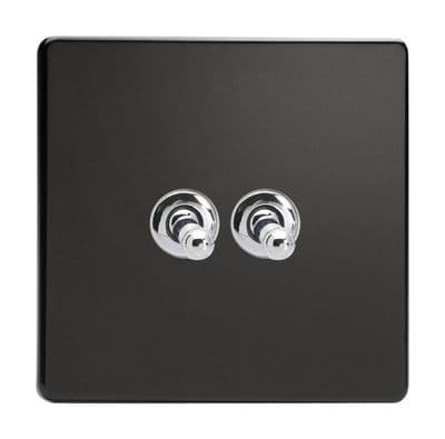 Varilight XDLT2S Screwless Premium Black 2 Gang 10A 1 or 2 Way Toggle Light Switch