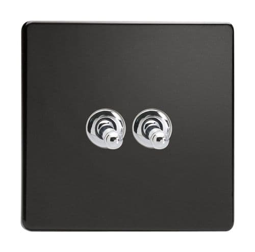 Varilight XDLT2S Screwless Premium Black 2 Gang 10A 1 or 2 Way Toggle Light Switch