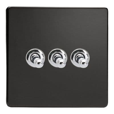 Varilight XDLT3S Screwless Premium Black 3 Gang 10A 1 or 2 Way Toggle Light Switch