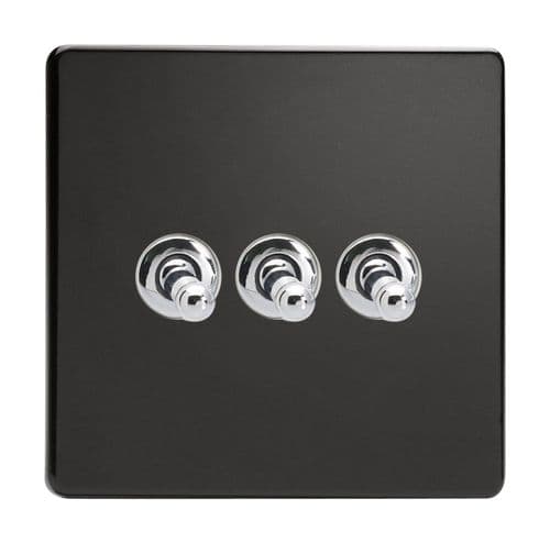 Varilight XDLT3S Screwless Premium Black 3 Gang 10A 1 or 2 Way Toggle Light Switch