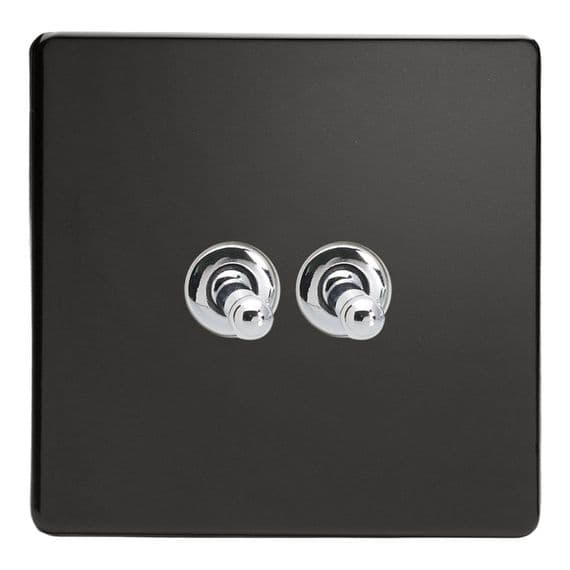 Varilight XDLT71S Screwless Premium Black 2 Gang 10A Toggle Switch (1 x Intermediate 1 x 2 Way)