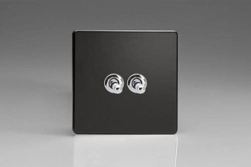 Varilight XDLT71S Screwless Premium Black 2 Gang 10A Toggle Switch (1 x Intermediate 1 x 2 Way)