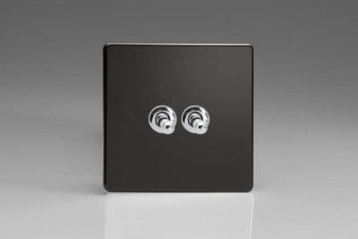 Varilight XDLT77S Screwless Premium Black 2 Gang 10A Intermediate Toggle Light Switch