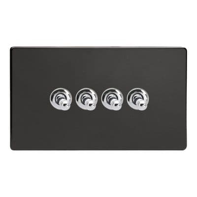 Varilight XDLT9S Screwless Premium Black 4 Gang 10A 1 or 2 Way Toggle Light Switch
