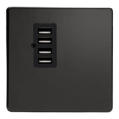 Varilight XDLU4BS Screwless Premium Black 4 Gang 5V DC 4800mA USB Charging Port (Single Plate)