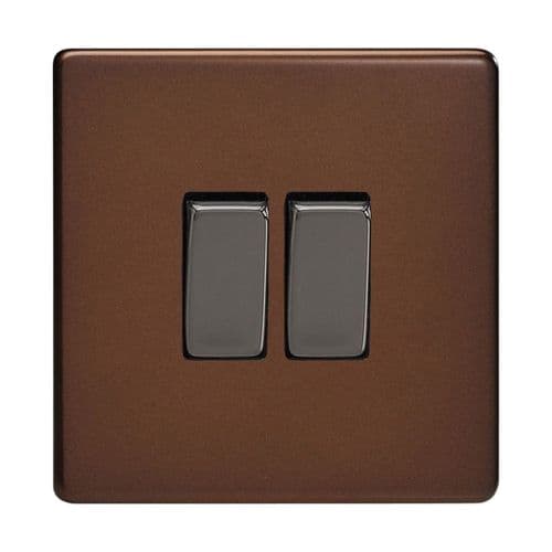 Varilight XDM2S Screwless Mocha 2 Gang 10A 1 or 2 Way Rocker Light Switch