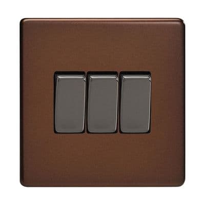 Varilight XDM3S Screwless Mocha 3 Gang 10A 1 or 2 Way Rocker Light Switch