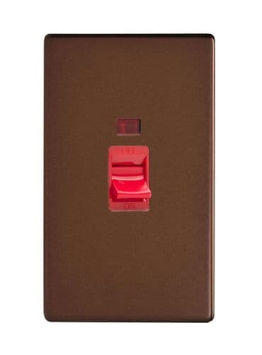 Varilight XDM45NS Screwless Mocha 45A DP Cooker Switch Vertical Twin Plate + Neon