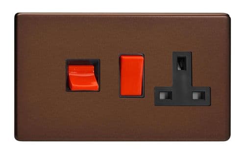 Varilight XDM45PBS Screwless Mocha 45A DP Cooker Switch + 13A Switched Socket