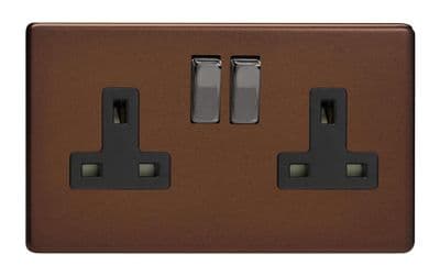 Varilight XDM5BS Screwless Mocha 2 Gang Double 13A Switched Plug Socket
