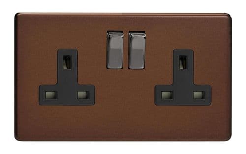 Varilight XDM5BS Screwless Mocha 2 Gang Double 13A Switched Plug Socket
