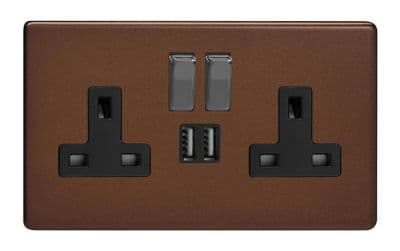 Varilight XDM5U2SBS Screwless Mocha 2 Gang Double 13A Switched Plug Socket 2.1A USB