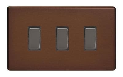Varilight XDM93S Screwless Mocha 3 Gang 10A 1 or 2 Way Rocker Light Switch (Twin Plate)