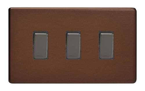 Varilight XDM93S Screwless Mocha 3 Gang 10A 1 or 2 Way Rocker Light Switch (Twin Plate)