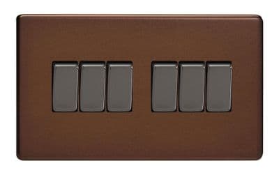 Varilight XDM96S Screwless Mocha 6 Gang 10A 1 or 2 Way Rocker Light Switch