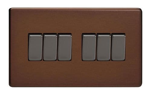 Varilight XDM96S Screwless Mocha 6 Gang 10A 1 or 2 Way Rocker Light Switch
