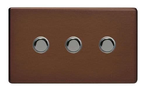 Varilight XDMM3S Screwless Mocha 3 Gang 6A 1 or 2 Way Push-On/Off Impulse Switch