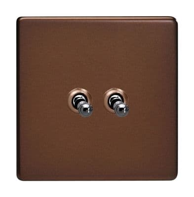 Varilight XDMT2S Screwless Mocha 2 Gang 10A 1 or 2 Way Toggle Light Switch