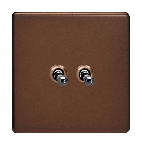 Varilight XDMT2S Screwless Mocha 2 Gang 10A 1 or 2 Way Toggle Light Switch