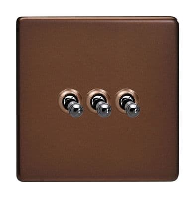 Varilight XDMT3S Screwless Mocha 3 Gang 10A 1 or 2 Way Toggle Light Switch