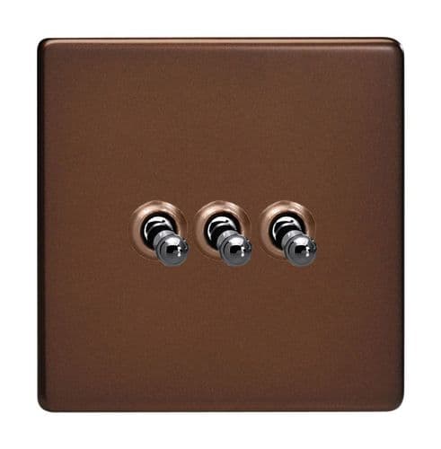 Varilight XDMT3S Screwless Mocha 3 Gang 10A 1 or 2 Way Toggle Light Switch