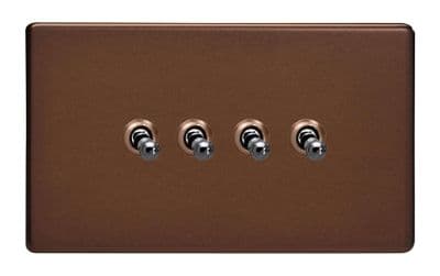Varilight XDMT9S Screwless Mocha 4 Gang 10A 1 or 2 Way Toggle Light Switch