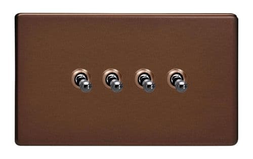 Varilight XDMT9S Screwless Mocha 4 Gang 10A 1 or 2 Way Toggle Light Switch