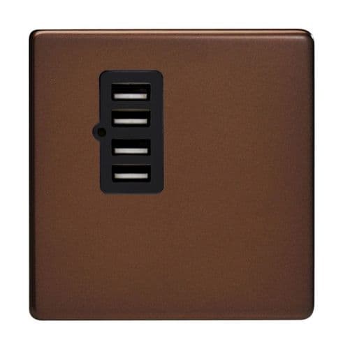 Varilight XDMU4BS Screwless Mocha 4 Gang 5V DC 4800mA USB Charging Port (Single Plate)